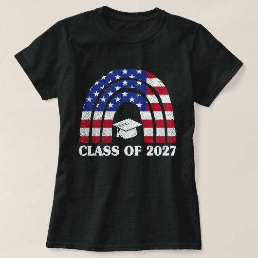 2027年レインボー米国アメリカ国旗の卒業クラス Tシャツ (デザイン正面)