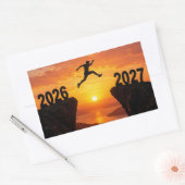 2027年元日のシルエット - 崖を飛び越える 長方形シール (封筒)