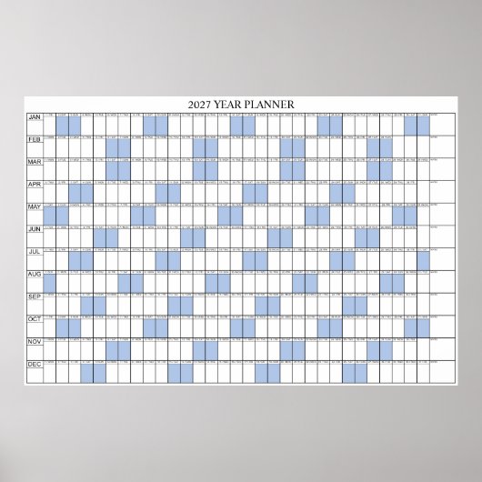 2027年全体を見るシンプルな壁掛けプランナーカレンダー ポスター (正面)