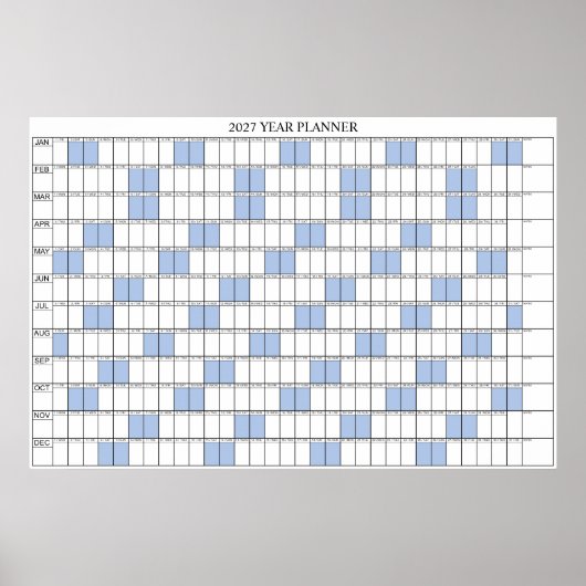 2027年全体を見るシンプルな壁掛けプランナーカレンダー ポスター (正面)