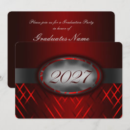 2027年卒業パーティー 赤とシルバー 招待状