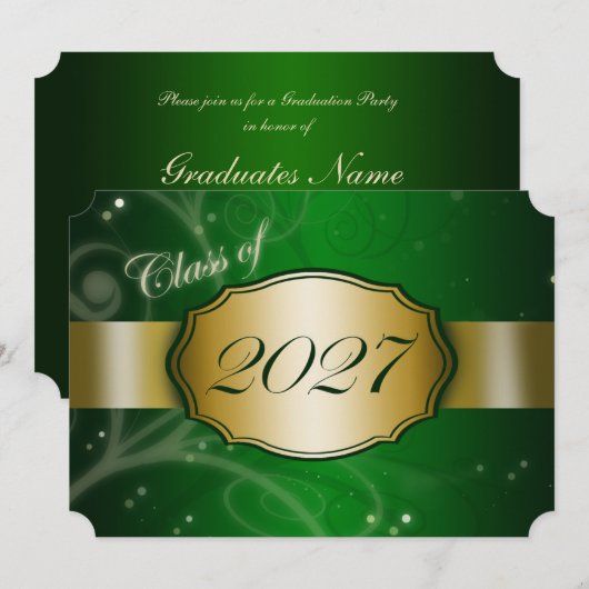 2027年卒業パーティ グリーンとゴールド 招待状 (正面/裏面)