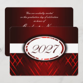 2027年卒業式招待状(赤と白) 招待状 (正面/裏面)