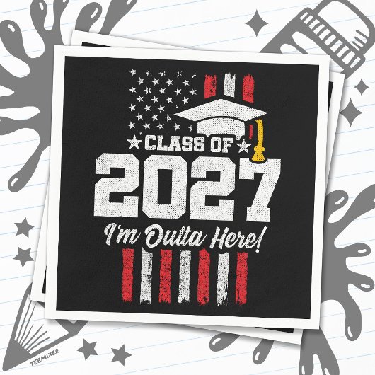 2027年卒業 アメリカ国旗 シニアクラス スタンダードカクテルナプキン
