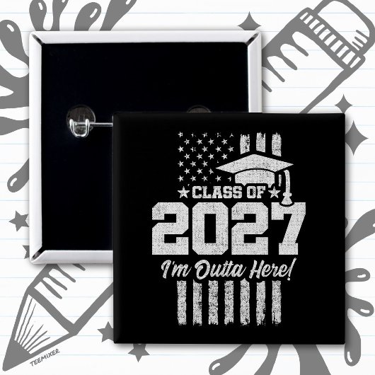 2027年卒業 アメリカ国旗 シニアクラス 缶バッジ
