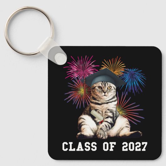 2027年卒業 猫好き キーホルダー (正面)