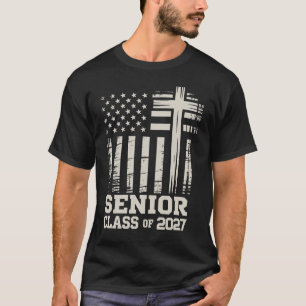 2027年卒業 米国旗 十字架 キリスト教 卒業式 シニアクラス Tシャツ