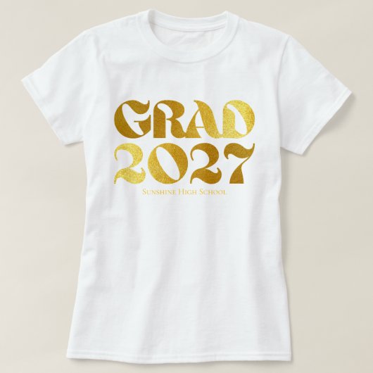 2027年卒業 黒とゴールドのタイポグラフィー Tシャツ (デザイン正面)