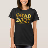 2027年卒業 黒とゴールドのタイポグラフィー Tシャツ (正面)