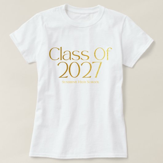 2027年卒業 黒と金のタイポグラフィー Tシャツ (デザイン正面)