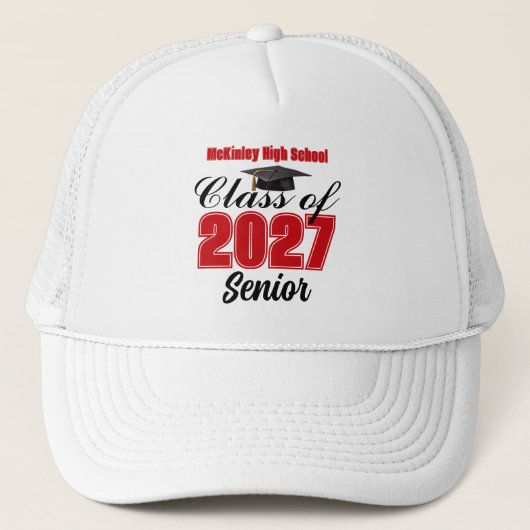 2027年卒 赤 高校 卒業記念 カスタムデザイン シニア キャップ (正面)
