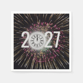 2027年年越しの月時計と花火 スタンダードカクテルナプキン
