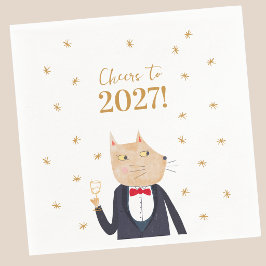 2027年新年あけましておめでとうネコ スタンダードカクテルナプキン