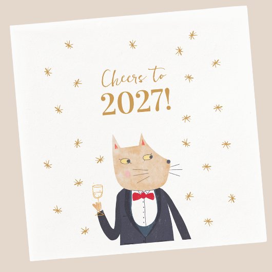 2027年新年あけましておめでとうネコ スタンダードカクテルナプキン