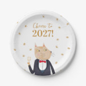 2027年新年あけましておめでとうネコ ペーパープレート (正面)