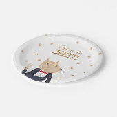 2027年新年あけましておめでとうネコ ペーパープレート (アングル)