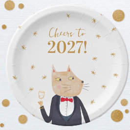 2027年新年あけましておめでとうネコ ペーパープレート