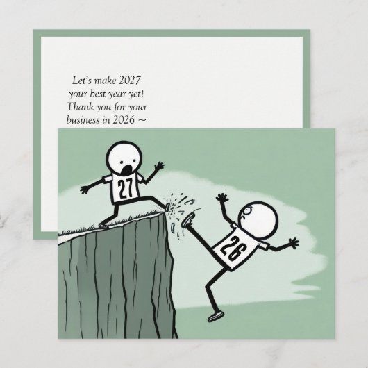 2027年新年のための棒人間ユーモア ポストカード (正面/裏面)