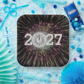 2027年新年の月と時計 ペーパープレート (パーティー)
