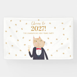 2027年新年を祝う猫のパーソナライズパーティー 横断幕