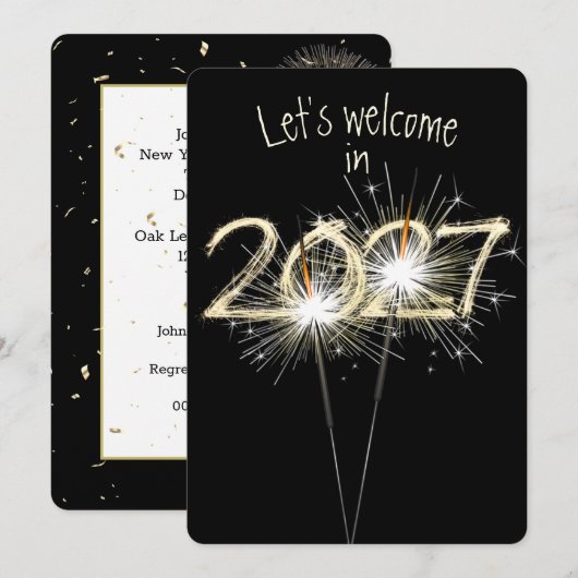2027年新年パーティースパークラー 招待状 (正面/裏面)