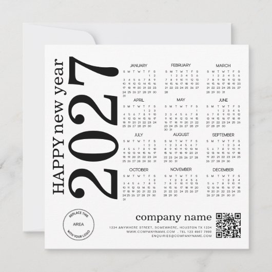 2027年新年ビジネスカレンダー ロゴ QRコード シーズンカード (正面)