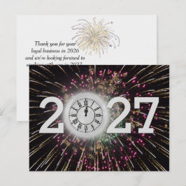 2027年新年花火と月時計 ポストカード