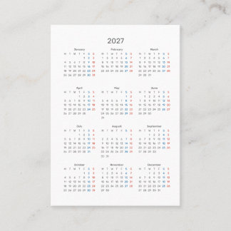 2027年日曜日始まりカレンダー購入ありがとうございます 名刺