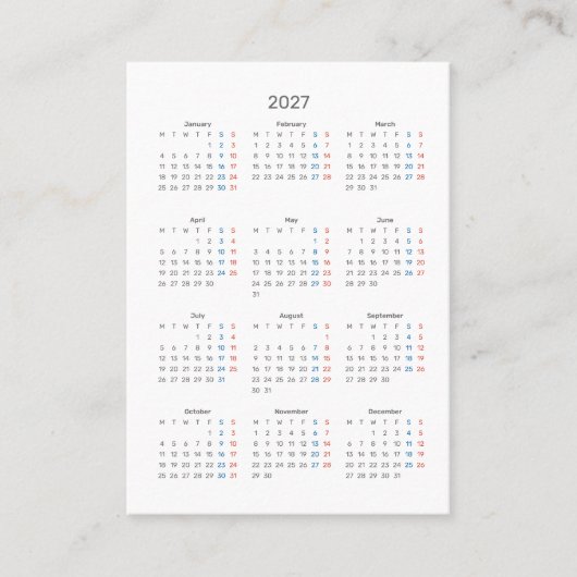 2027年日曜日始まりカレンダー購入ありがとうございます 名刺 (正面)