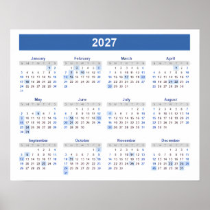 2027年月カレンダー 壁掛け ホームスクール オフィス ポスター