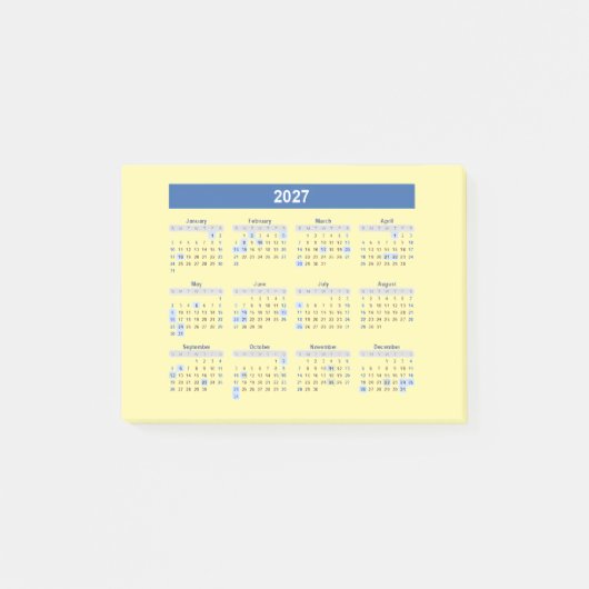 2027年月カレンダー 青版 ポストイット (正面)