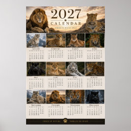 2027年版 野生の大型ネコ科動物 壁掛けカレンダー ポスター