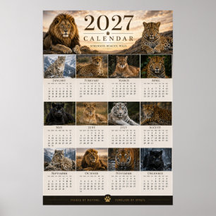2027年版 野生の大型ネコ科動物 壁掛けカレンダー ポスター