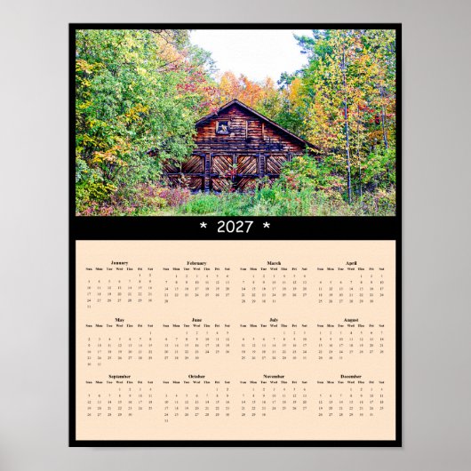 2027年秋の納屋の壁カレンダー - 田舎風の秋 ポスター (正面)