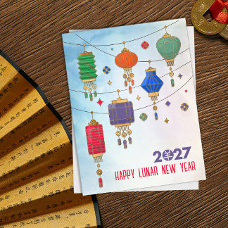 2027年羊の旧正月 - ランタン シーズンポストカード