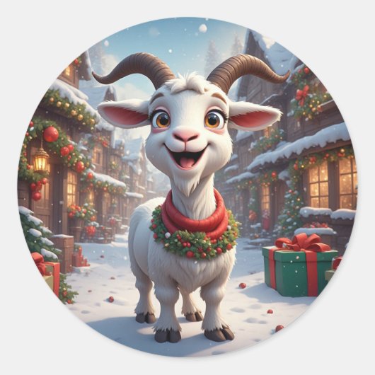 🐐2027年羊年クリスマスギフトアイデア🎄 ラウンドシール (正面)