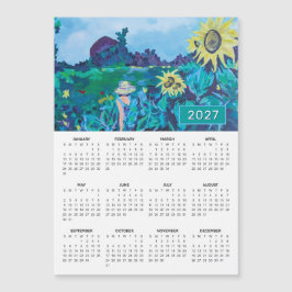 2027年 ひまわり畑の女性の絵 カレンダー