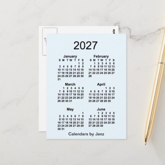 2027年 アリスブルー 6か月 ミニカレンダー(ジャンジー製) ポストカード (正面/裏面インサイチュ)