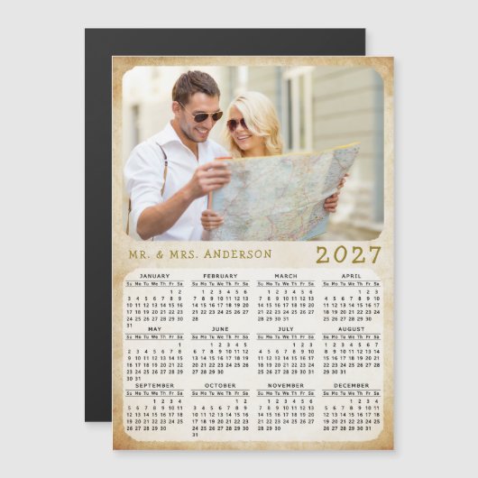 2027年 カスタムフォト家族の名前 マグネットカレンダーカード (正面/裏面)