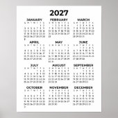 2027年 カレンダー シンプル 基本 黒と白 ポスター (正面)