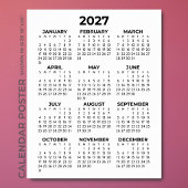 2027年 カレンダー シンプル 基本 黒と白 ポスター