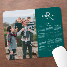 2027年 カレンダー オリジナル 写真 モノグラム 名前 ティール マウスパッド
