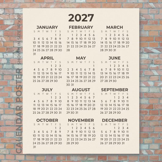 2027年 カレンダー シンプル モダン ウォームベージュ 壁掛け ポスター