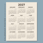 2027年 カレンダー シンプル モダン ウォームベージュ 壁掛け ポスター