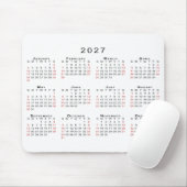 2027年 カレンダー シンプル 白 黒 赤 マウスパッド (マウス)