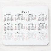 2027年 カレンダー シンプル 白 黒 赤 マウスパッド (正面)