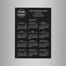 2027年 カレンダー ビジネスロゴ テキスト 黒 磁石 カード