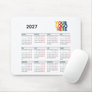 2027年 カレンダー ビジネスロゴ 企業 オフィス 白 マウスパッド