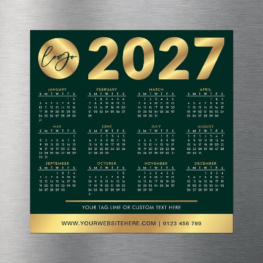 2027年 カレンダー ビジネスロゴ 緑 ゴールド 企業用