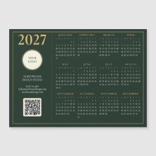2027年 カレンダー ビジネス ロゴ QRコード グリーン ゴールド